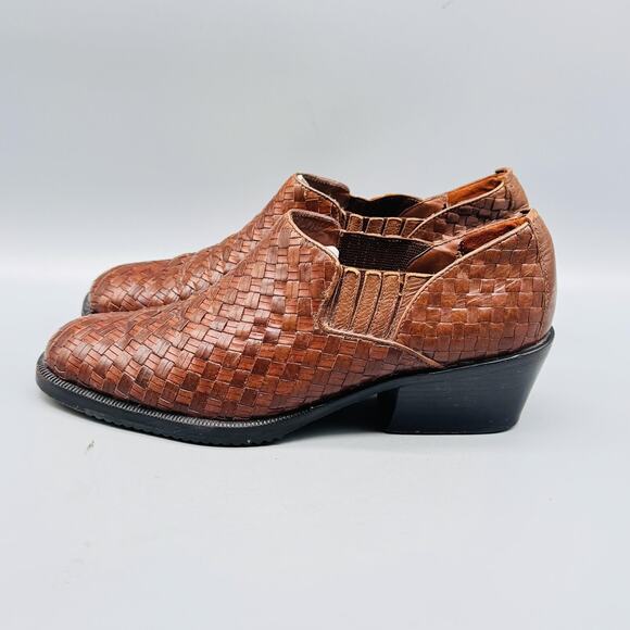 Cole Haan Shoes Womens 7 Brown Leather Western Woven Slip On Vintage Heels - Picture 5 of 11